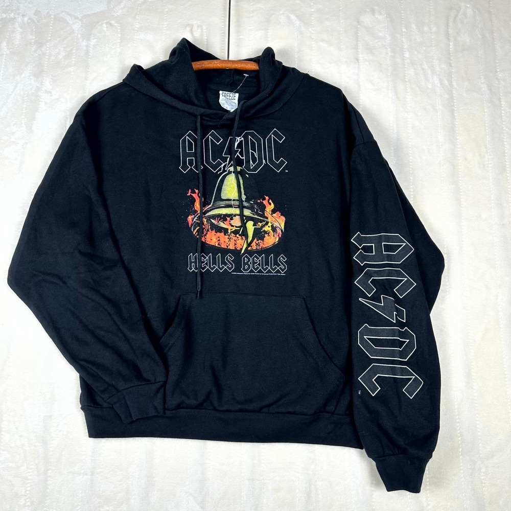 AC/DC Hells Bells Hoodie Men's Large Black Graphic‎ Pullover Rock Band Hoodie
